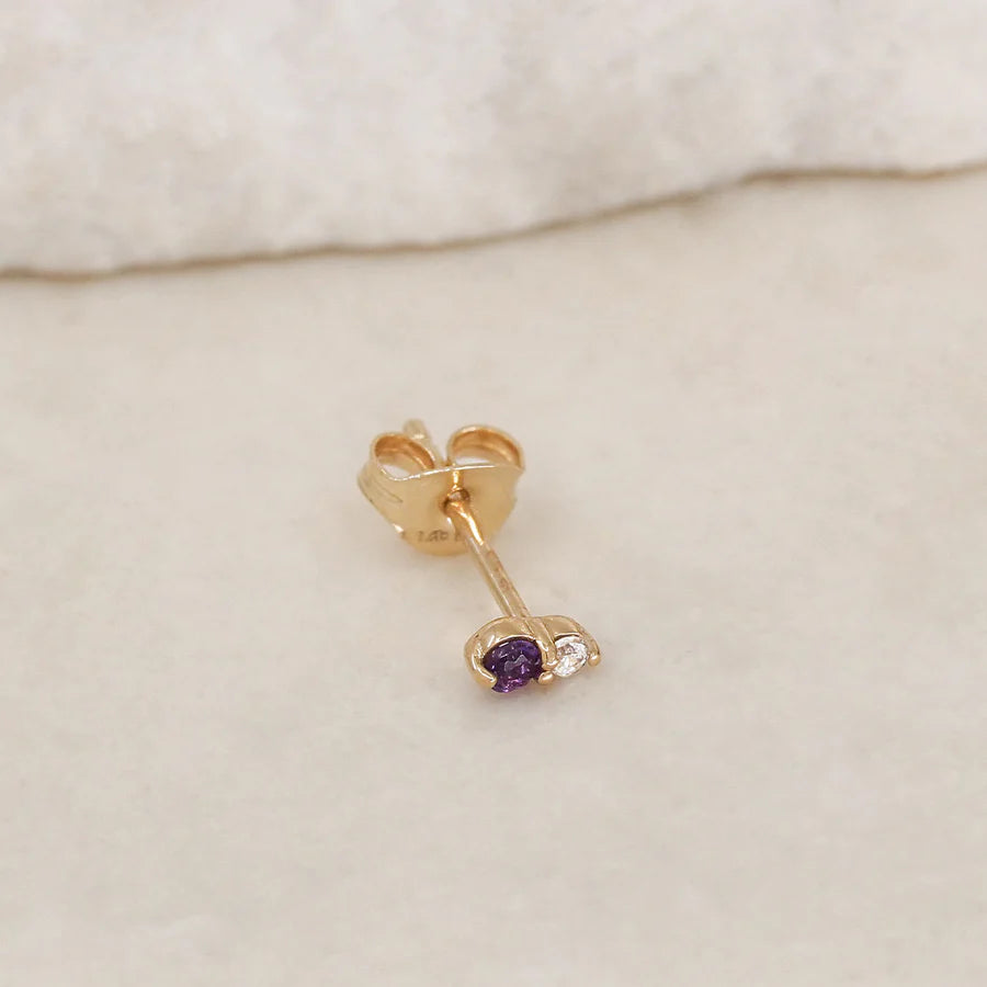 By Charlotte 14k Gold February Amethyst Birthstone Single Stud Earring