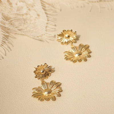 Daisy London Double Daisy Flower Earrings, Gold