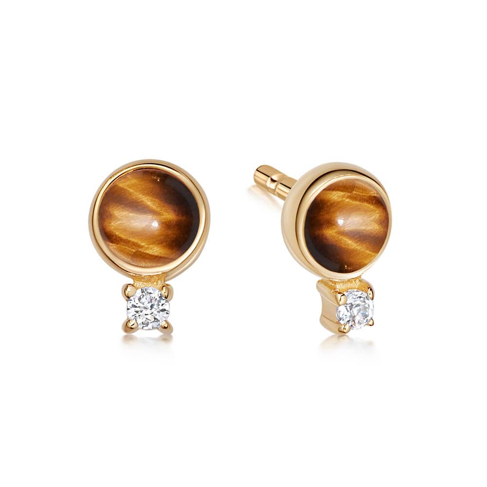 Daisy London Tigers Eye Sparkle Stud Earrings, Gold