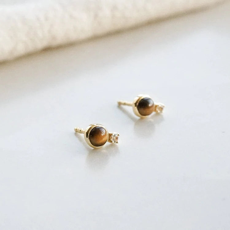 Daisy London Tigers Eye Sparkle Stud Earrings, Gold