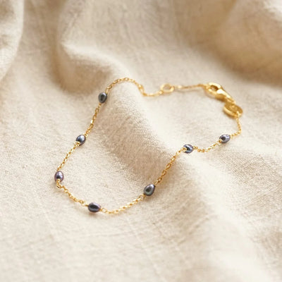 Daisy London Treasures Black Seed Pearl Chain Bracelet, Gold