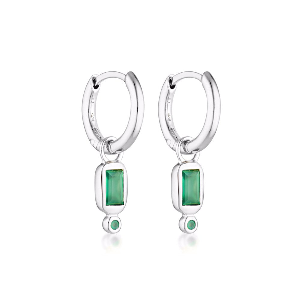 Linda Tahija Raya Huggie Earrings Green Onyx, Silver