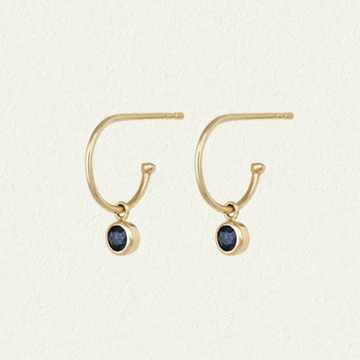 Temple of the Sun Solid Gold Sollus Sapphire Hoop Earrings
