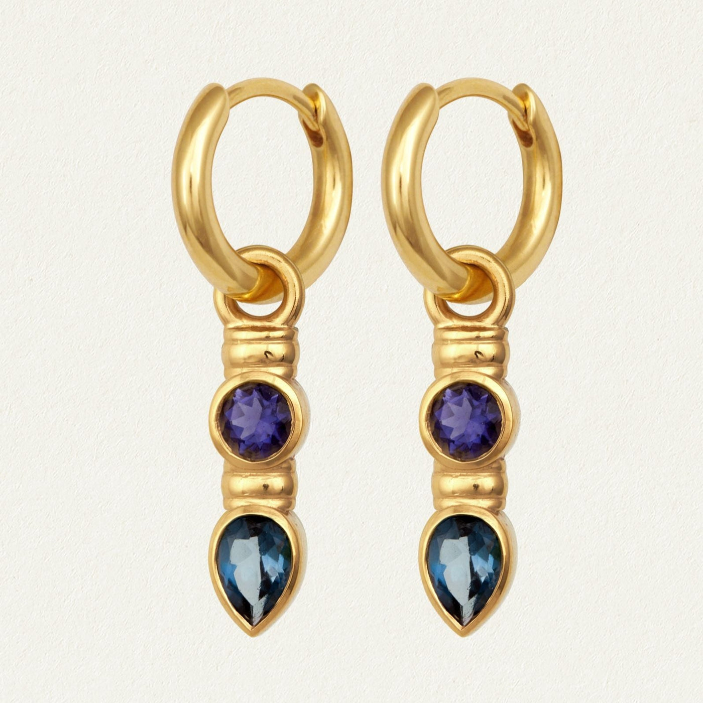 Temple of the Sun Teal Earrings, Gold