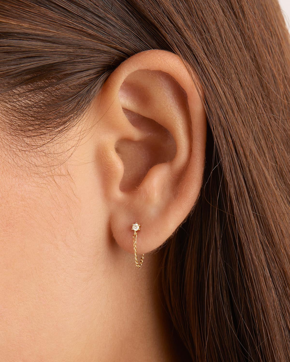 By Charlotte 14k Gold Diamond Sweet Droplet Chain Single Stud Earring