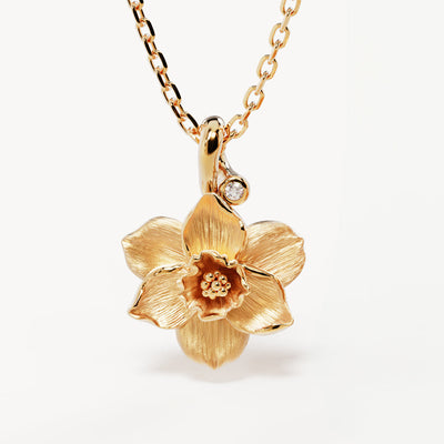 By Charlotte Birth Flower Necklace Narcissus - December, Gold