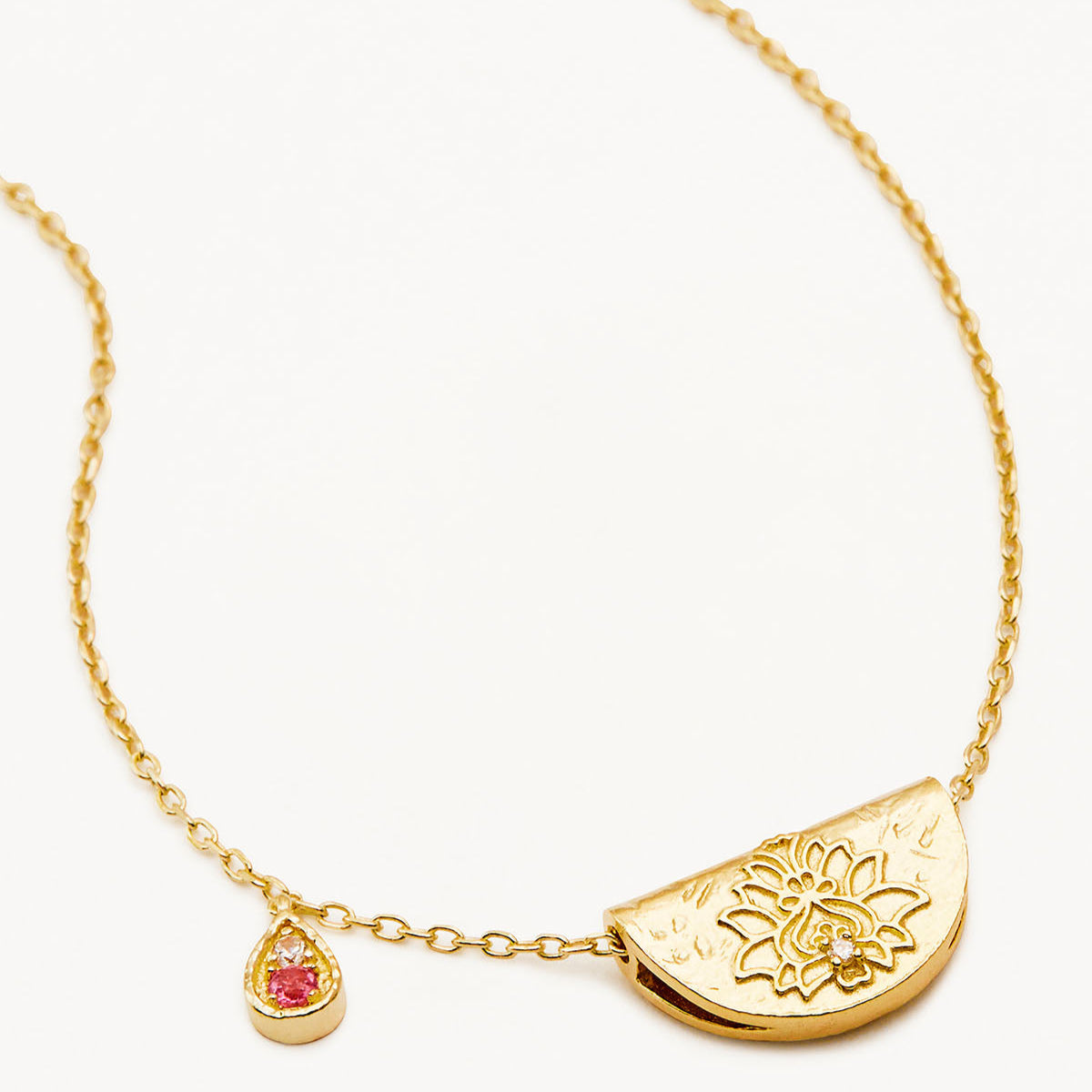 By Charlotte Lotus Birthstone Necklace (October - Tourmaline), Gold