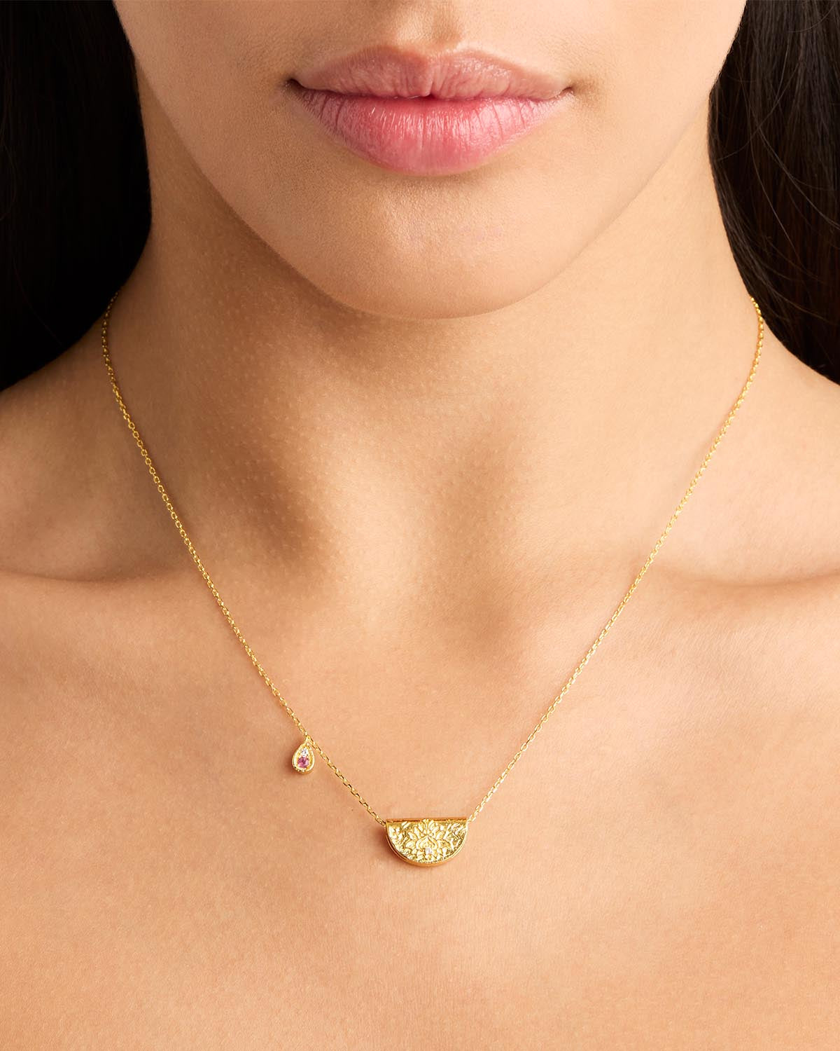 By Charlotte Lotus Birthstone Necklace (October - Tourmaline), Gold