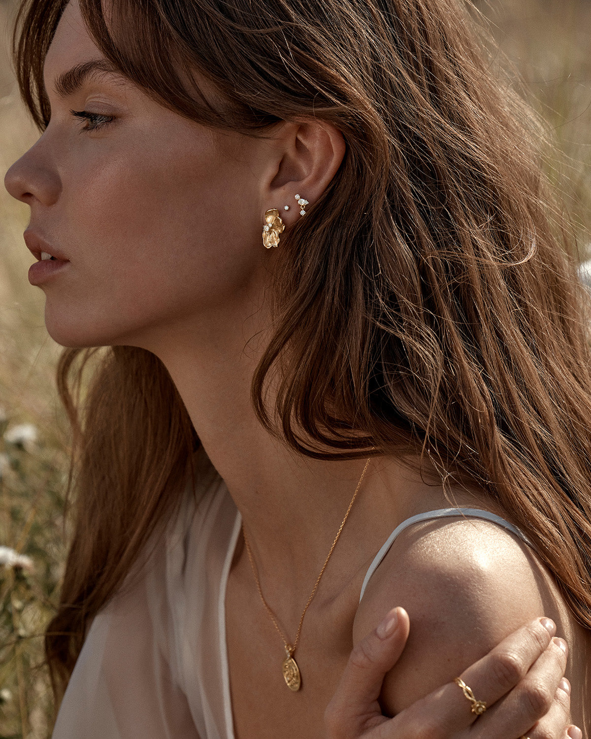 By Charlotte Serene Lotus Statement Earrings, Gold