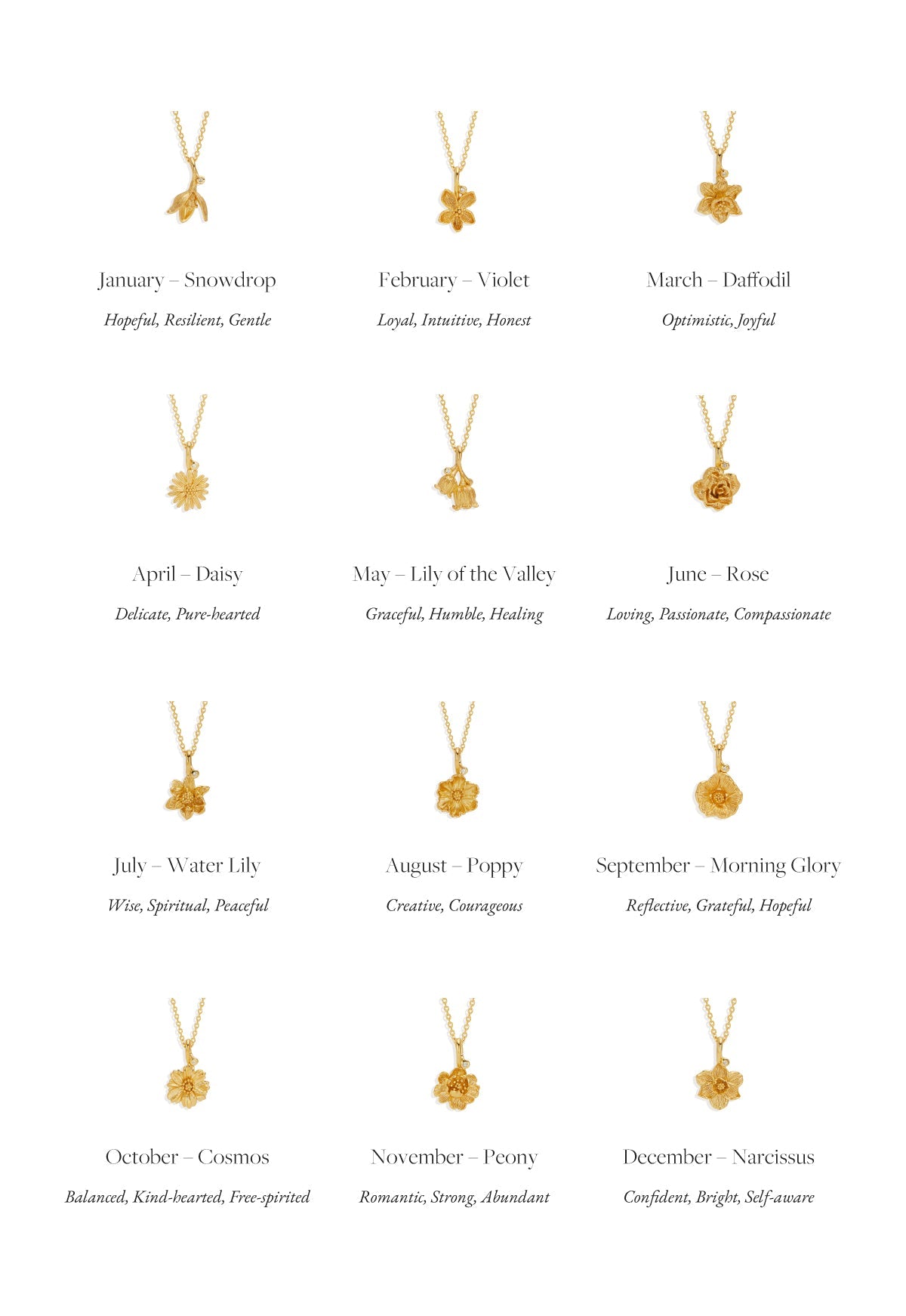 By Charlotte Birth Flower Necklace Lily of the Valley - May, Gold