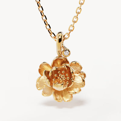 By Charlotte Birth Flower Necklace Peony - November, Gold