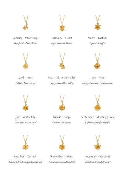 By Charlotte Birth Flower Necklace Snowdrop - January, Gold