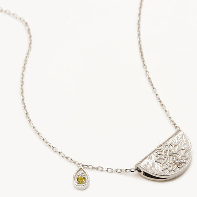 By Charlotte Lotus Birthstone Necklace (August - Peridot), Silver