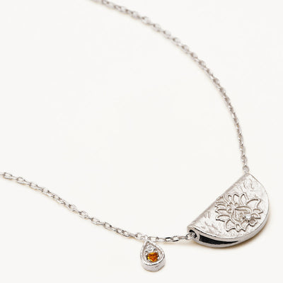 By Charlotte Lotus Birthstone Necklace (November - Citrine), Silver