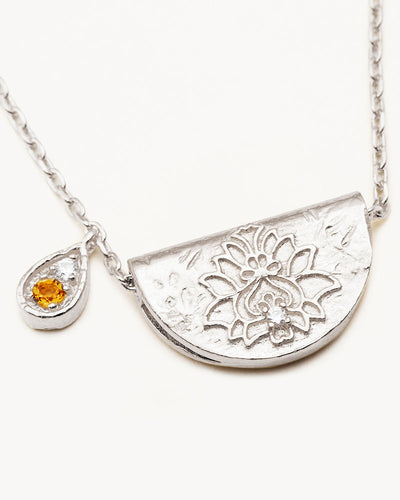 By Charlotte Lotus Birthstone Necklace (November - Citrine), Silver