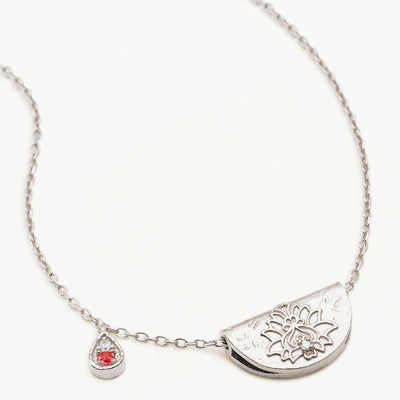 By Charlotte Lotus Birthstone Necklace (October - Tourmaline), Silver