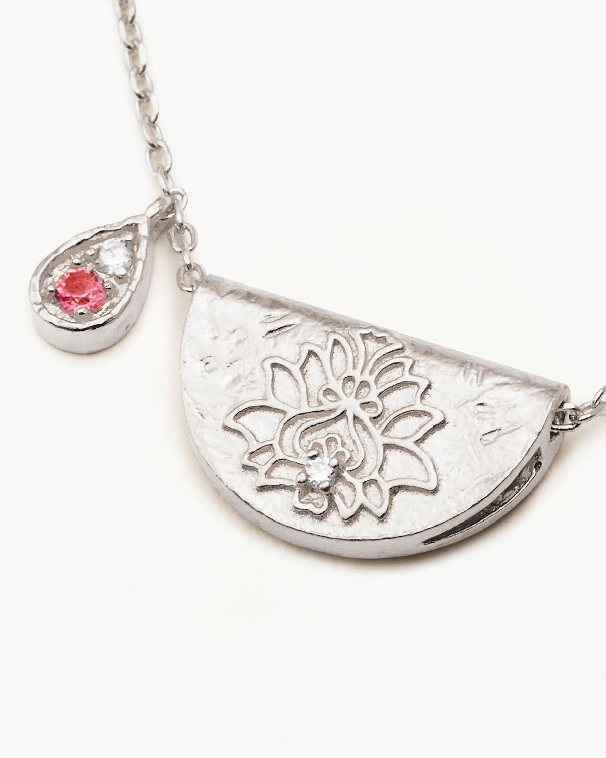 By Charlotte Lotus Birthstone Necklace (October - Tourmaline), Silver