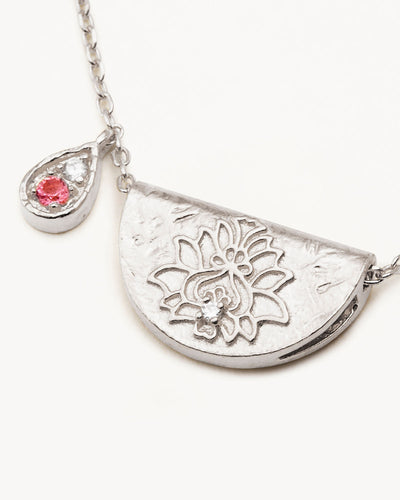 By Charlotte Lotus Birthstone Necklace (October - Tourmaline), Silver
