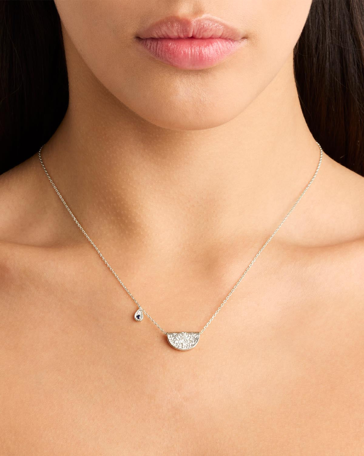By Charlotte Lotus Birthstone Necklace (September - Sapphire), Silver