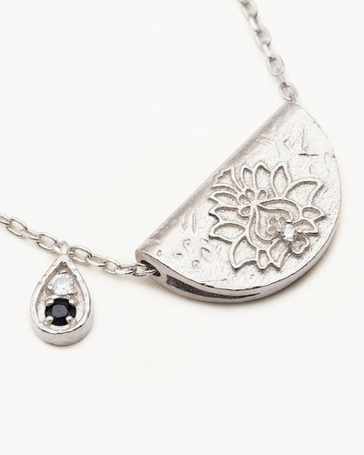 By Charlotte Lotus Birthstone Necklace (September - Sapphire), Silver