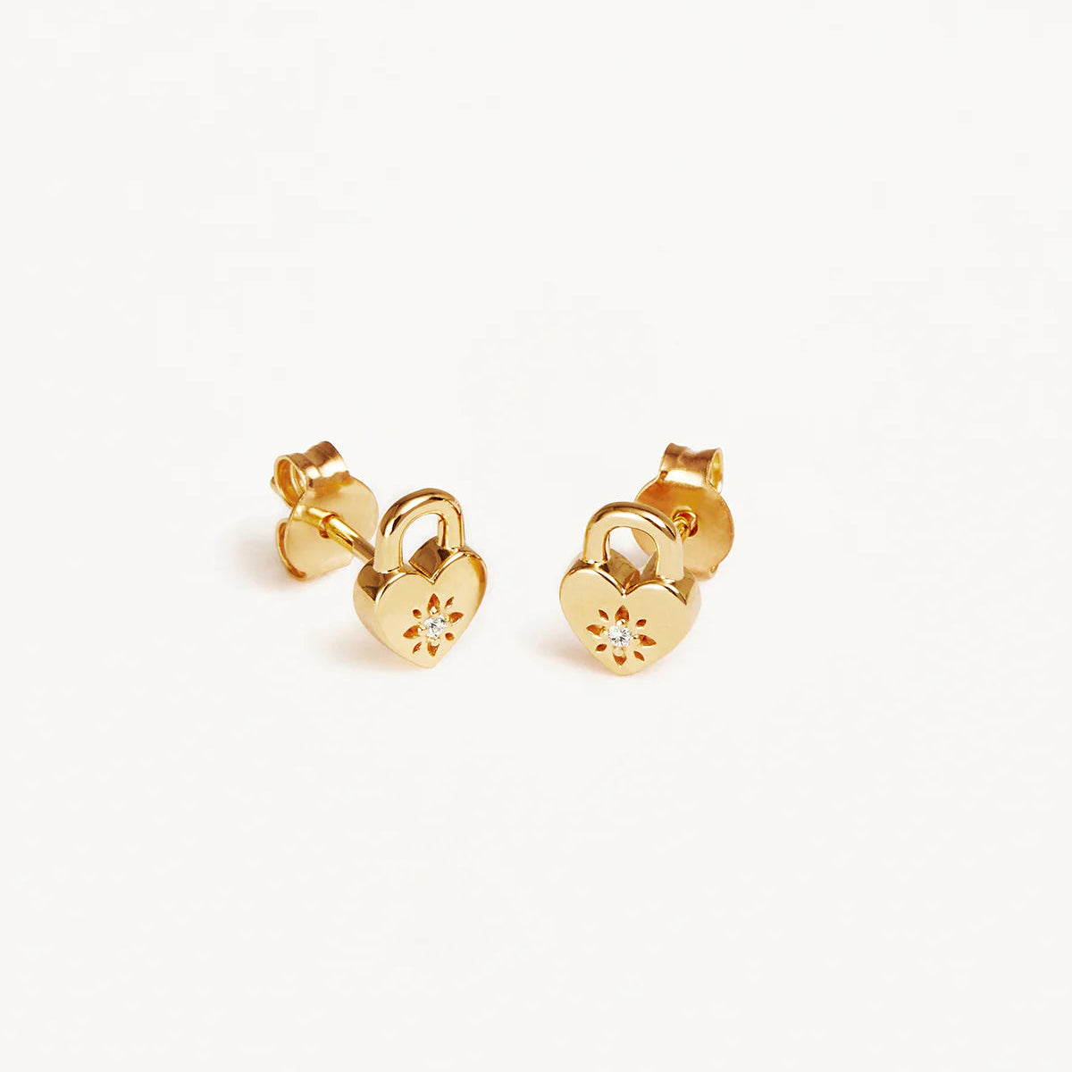 By Charlotte Crystal Lotus Heart Padlock Stud Earrings, Gold