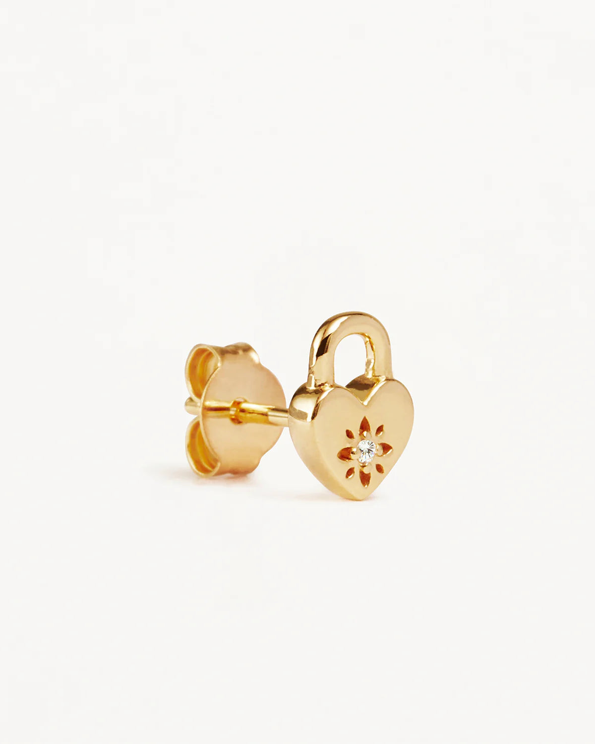 By Charlotte Crystal Lotus Heart Padlock Stud Earrings, Gold