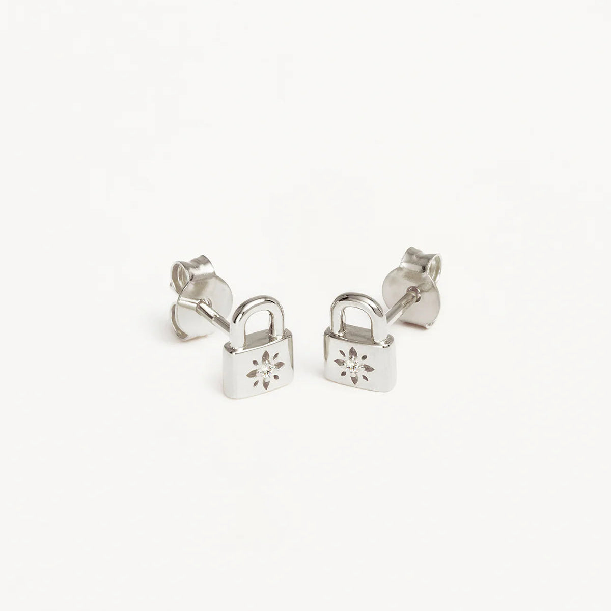 By Charlotte Crystal Lotus Padlock Stud Earrings, Silver