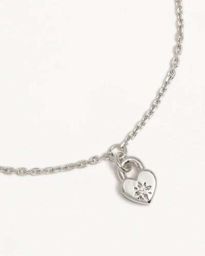 By Charlotte Crystal Lotus Heart Padlock Bracelet, Silver