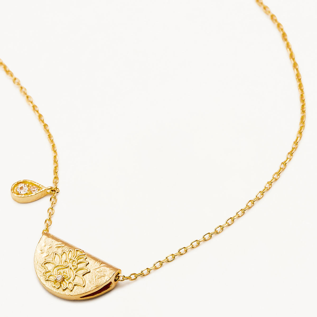 By Charlotte Lotus Birthstone Necklace (April - White Topaz), Gold