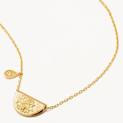 By Charlotte Lotus Birthstone Necklace (April - White Topaz), Gold