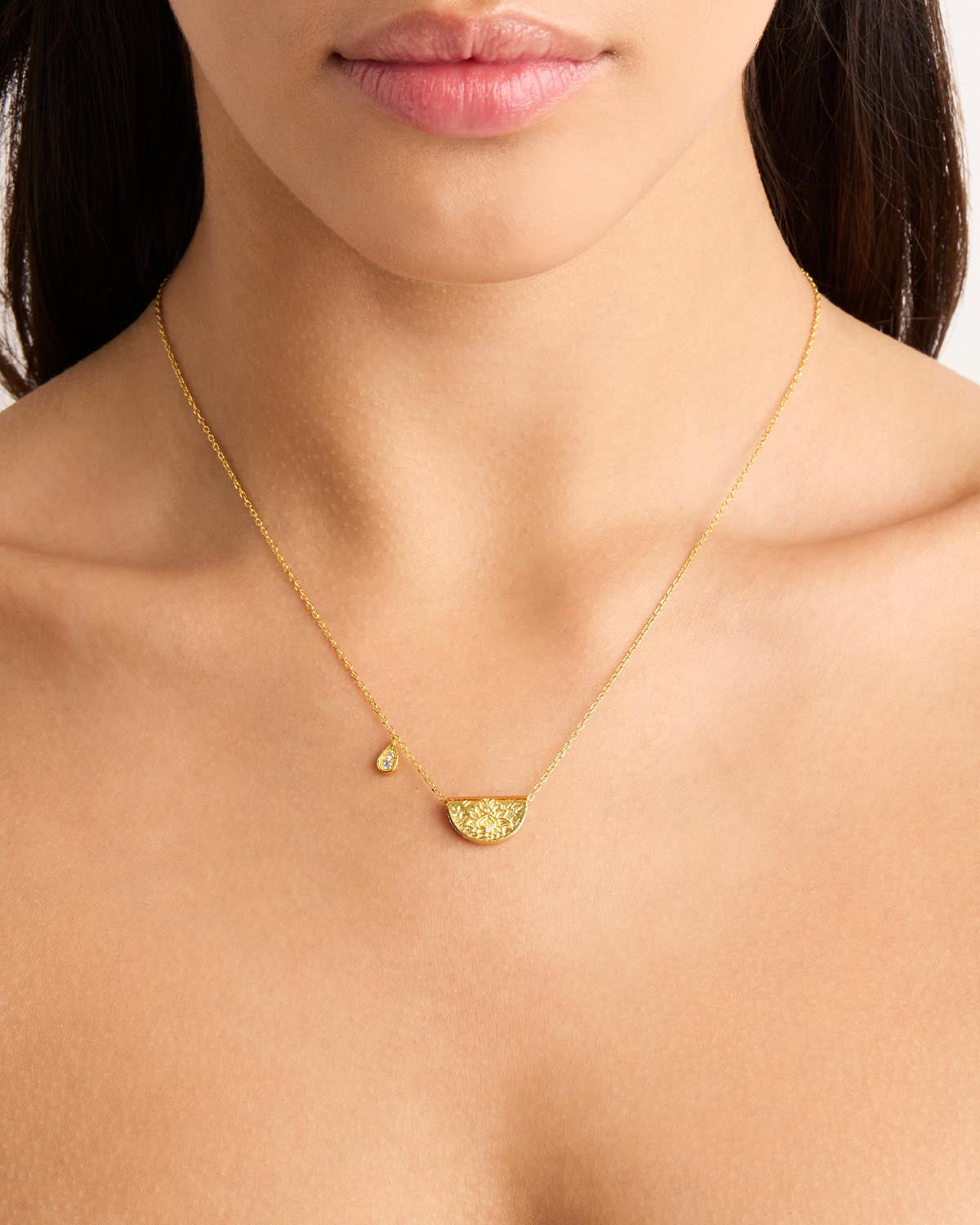 By Charlotte Lotus Birthstone Necklace (April - White Topaz), Gold