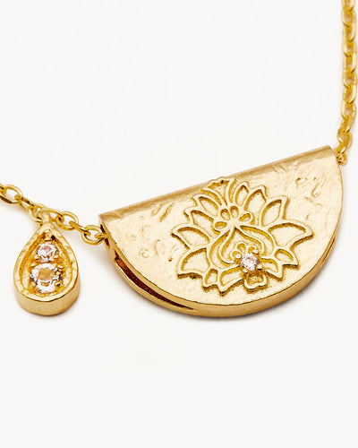 By Charlotte Lotus Birthstone Necklace (April - White Topaz), Gold