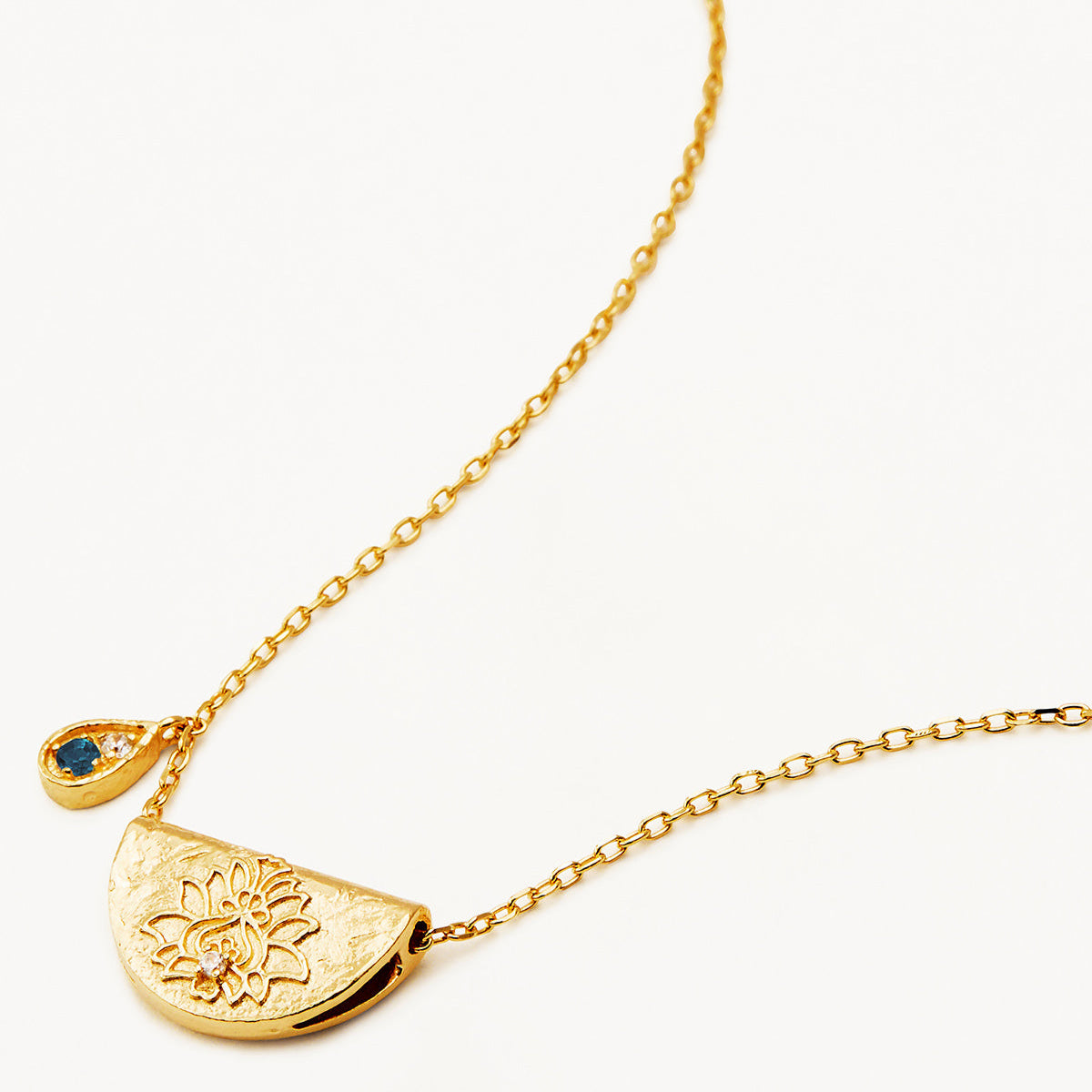 By Charlotte Lotus Birthstone Necklace (December - Blue Topaz), Gold
