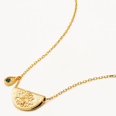 By Charlotte Lotus Birthstone Necklace (December - Blue Topaz), Gold