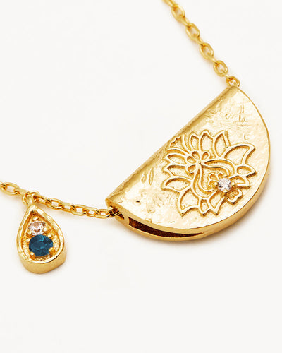 By Charlotte Blue Topaz Lotus Birthstone Necklace (December), Gold