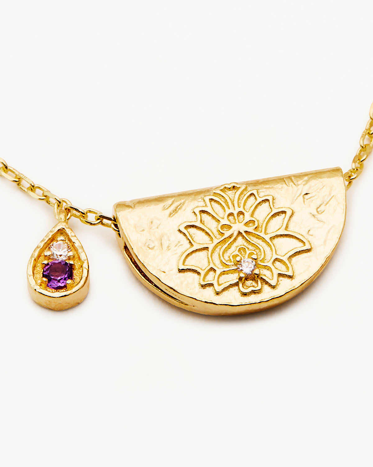 By Charlotte Lotus Birthstone Necklace (February - Amethyst), Gold
