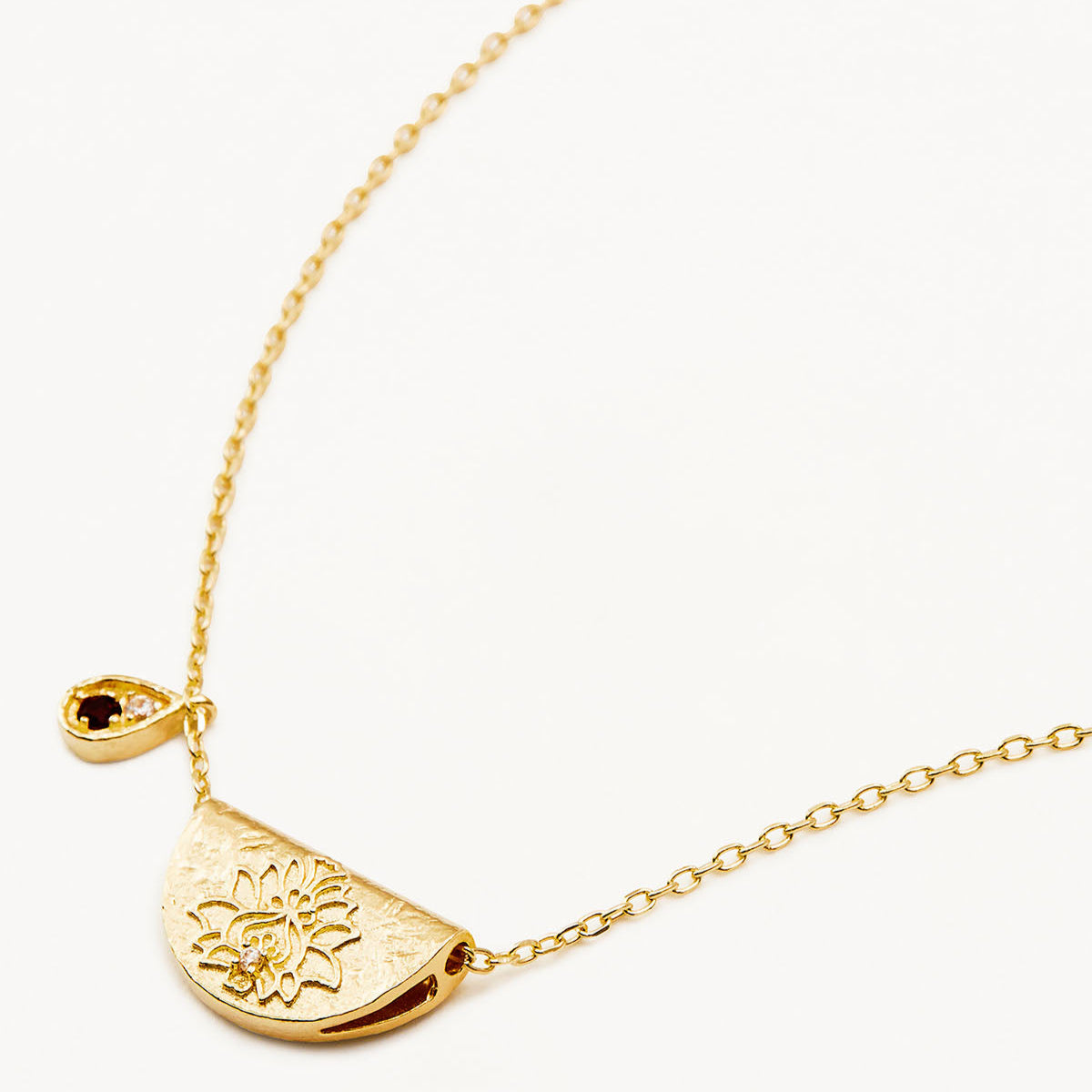 By Charlotte Lotus Birthstone Necklace (January - Garnet), Gold