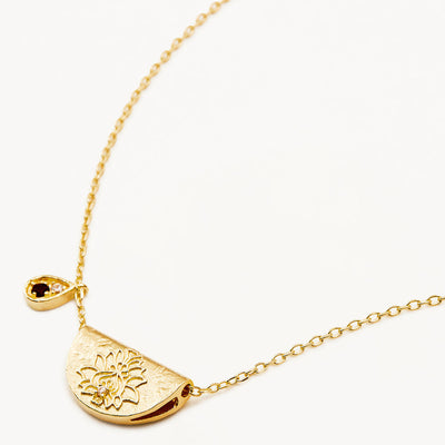 By Charlotte Lotus Birthstone Necklace (January - Garnet), Gold