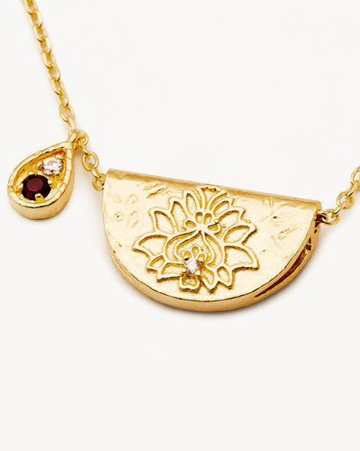 By Charlotte Lotus Birthstone Necklace (January - Garnet), Gold
