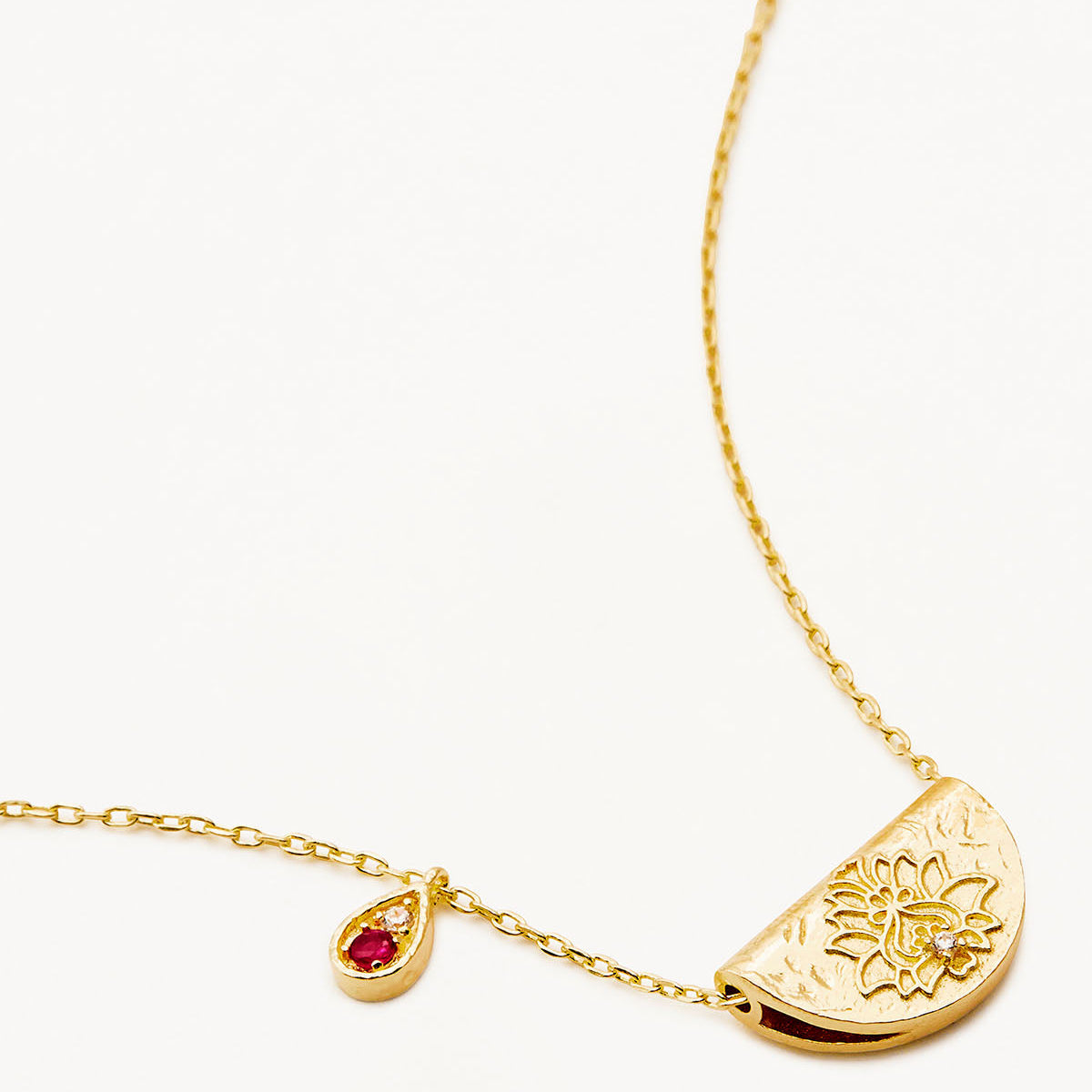 By Charlotte Lotus Birthstone Necklace (July - Ruby), Gold