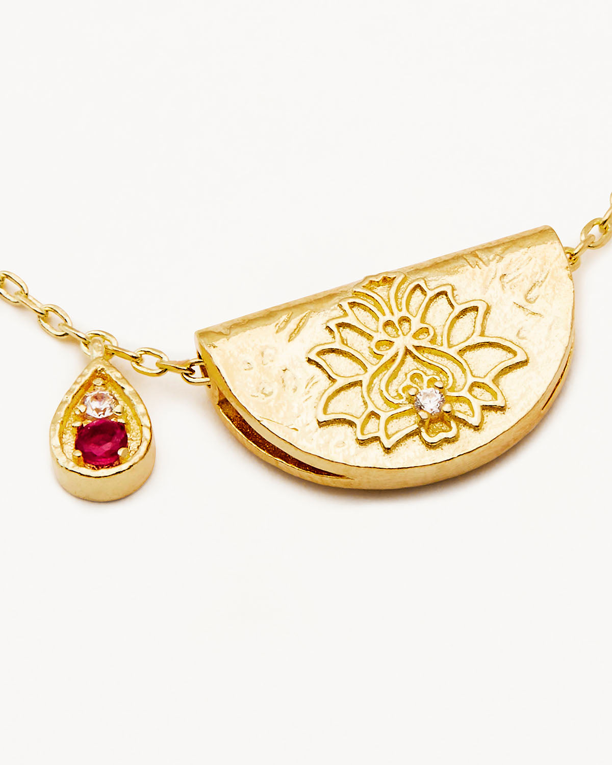 By Charlotte Lotus Birthstone Necklace (July - Ruby), Gold
