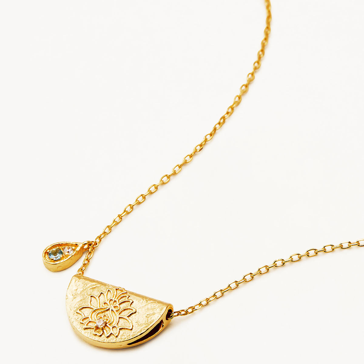 By Charlotte Lotus Birthstone Necklace (March - Aquamarine), Gold