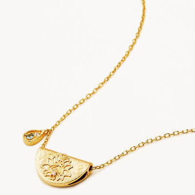 By Charlotte Lotus Birthstone Necklace (March - Aquamarine), Gold