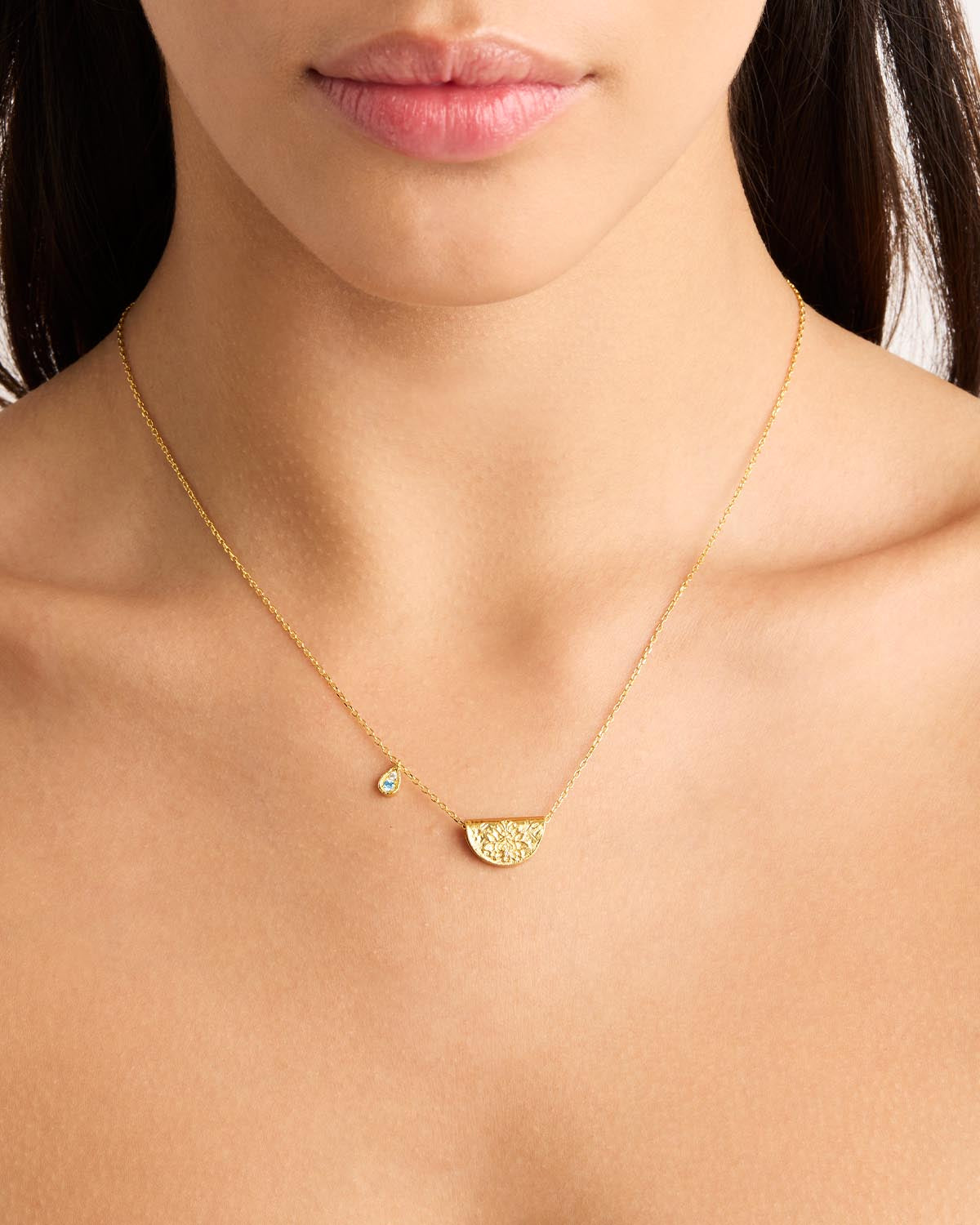 By Charlotte Lotus Birthstone Necklace (March - Aquamarine), Gold