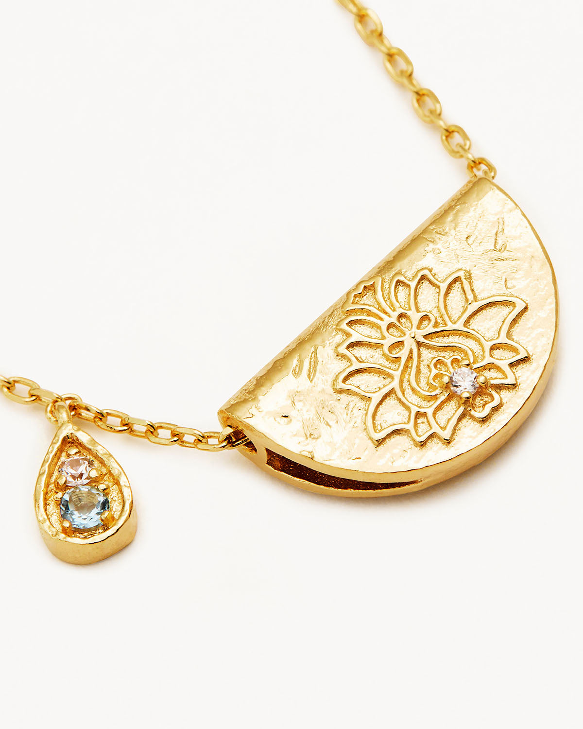 By Charlotte Lotus Birthstone Necklace (March - Aquamarine), Gold