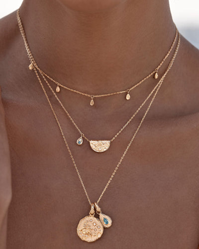 By Charlotte Lotus Birthstone Necklace (March - Aquamarine), Gold