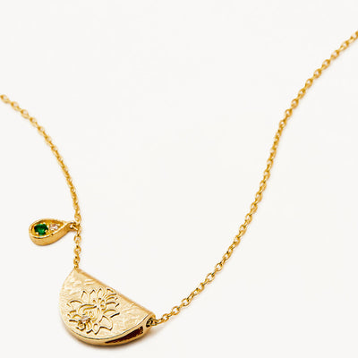 By Charlotte Lotus Birthstone Necklace (May - Emerald), Gold