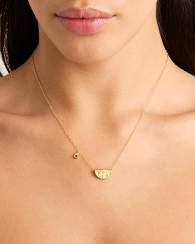 By Charlotte Lotus Birthstone Necklace (May - Emerald), Gold