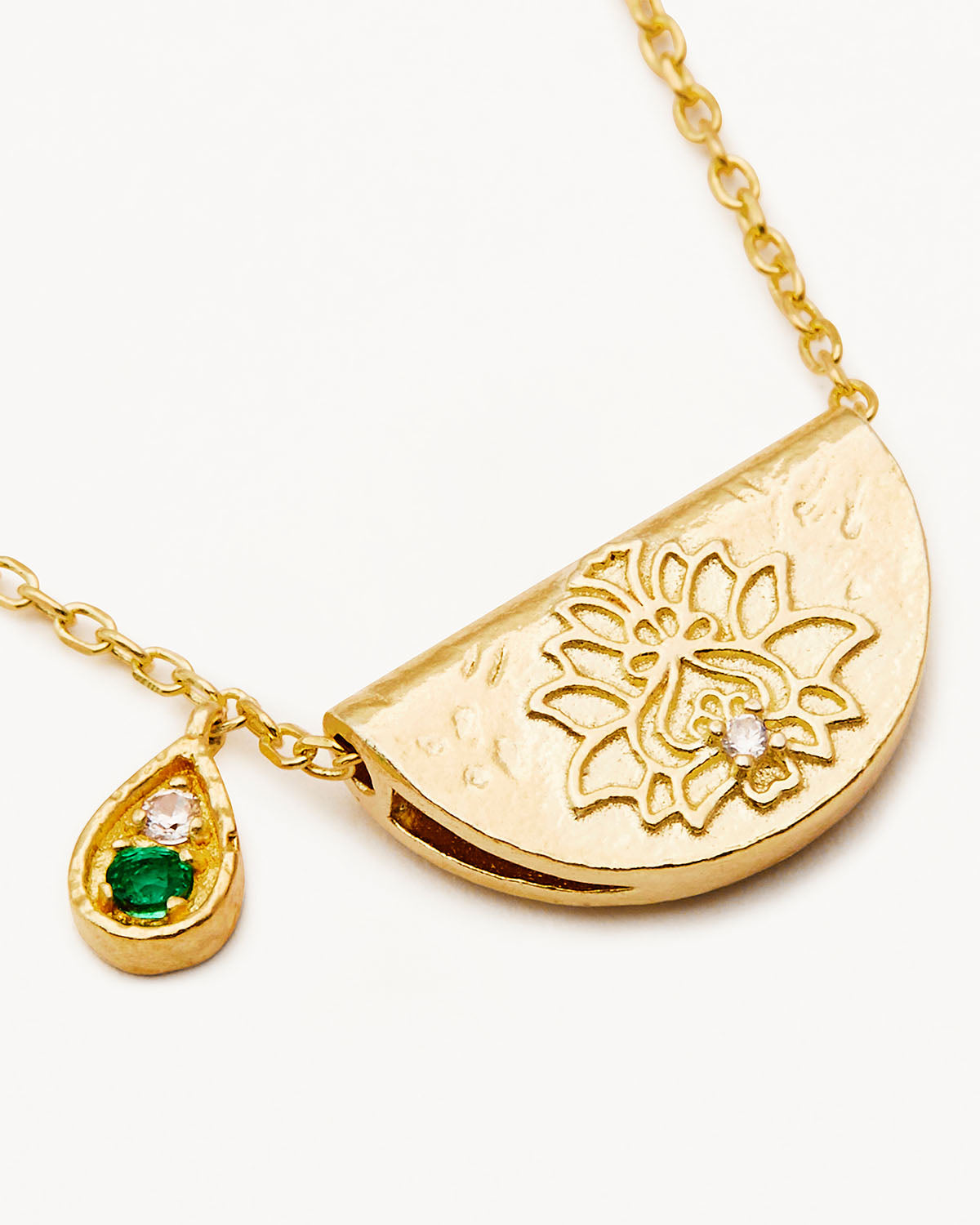 By Charlotte Lotus Birthstone Necklace (May - Emerald), Gold