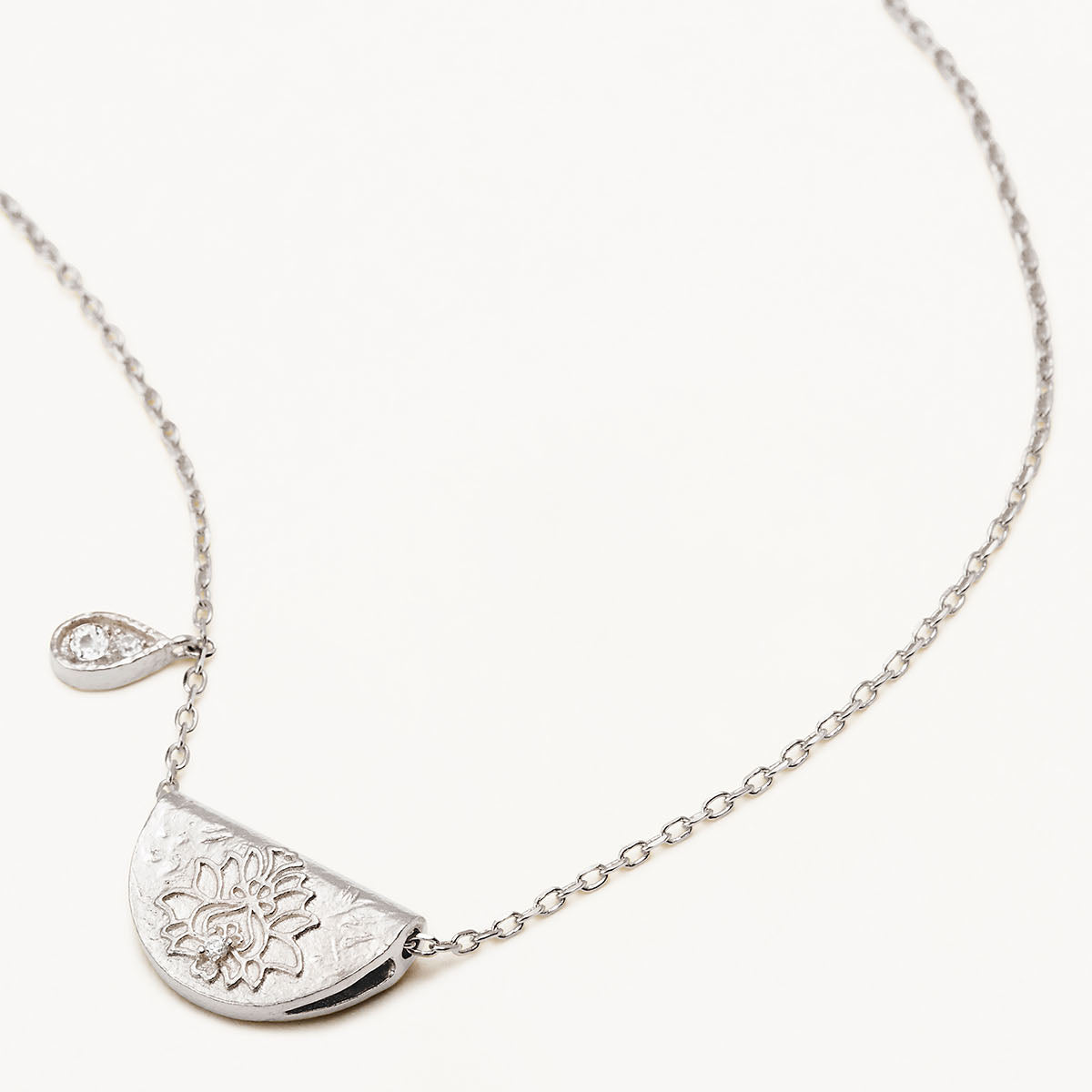 By Charlotte Lotus Birthstone Necklace (April - White Topaz), Silver